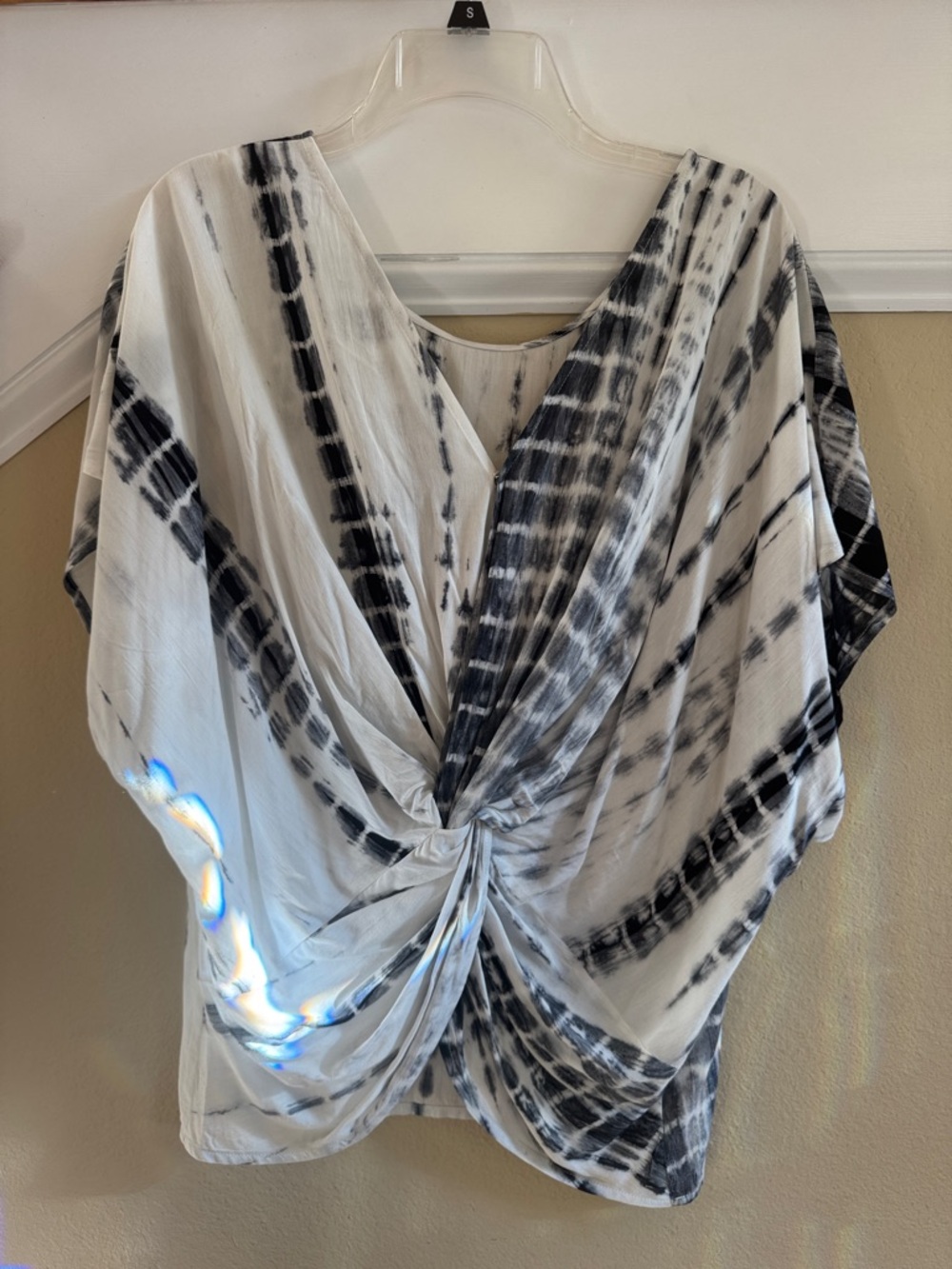 Kori Black & White Twist-Front Tie-Dye Tunic